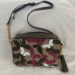 Michael Kors Floral Crossbody Bag - Olive and Burgundy